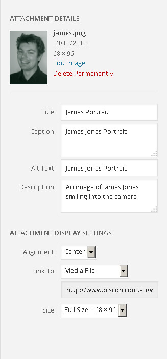 Wordpress Adding Images Attachment Details Example