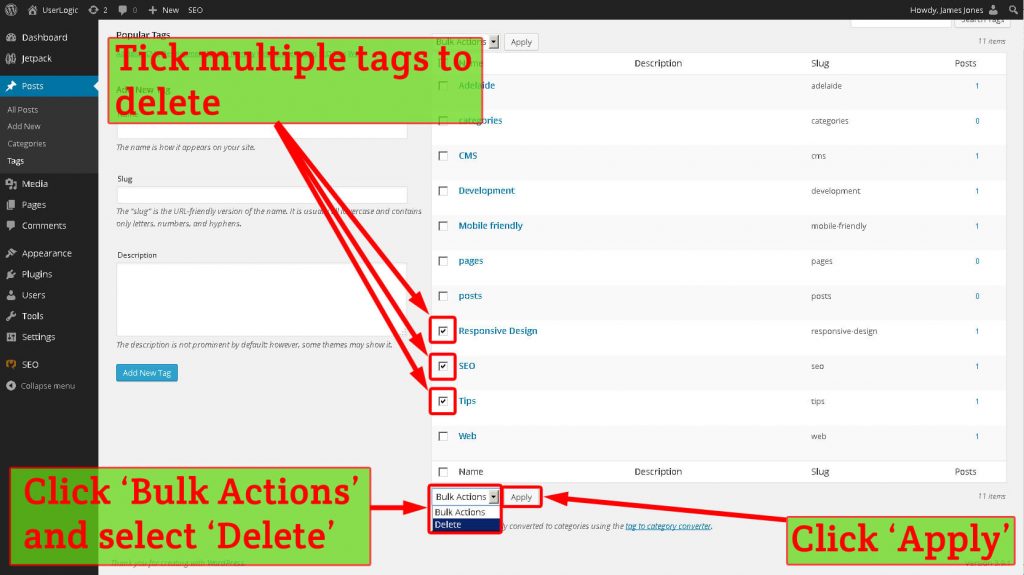 WordPress deleting tags in bulk