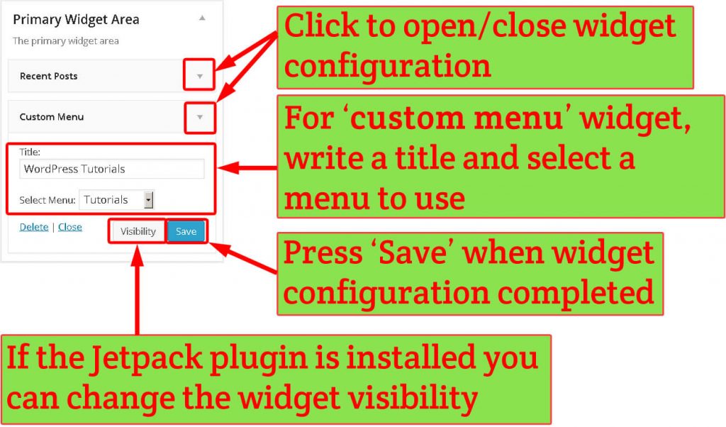 WordPress widget configuration window 