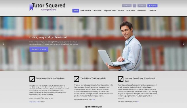 screenshot of Tutor Squared website
